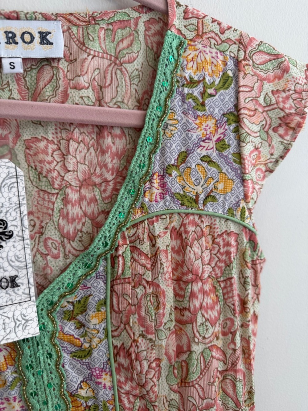 Barok Paris Floral Midi Dress Lace‎ Metallic Ruffle Size Small NWT Boho - Picture 9 of 10